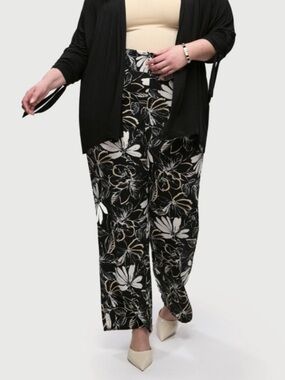 LAURA Black & White Floral Flowy Wide-Leg Pants w/ comfy Elastic Waist!!!